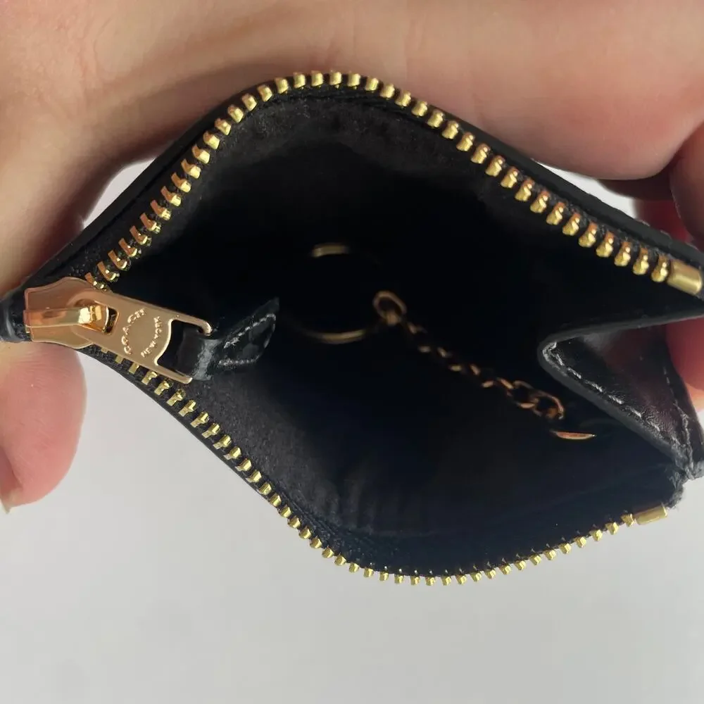 Coach NEW Skinny ID Card Case ~ Brushed Plaid Brown & Gold PVC Mini Wallet CN018